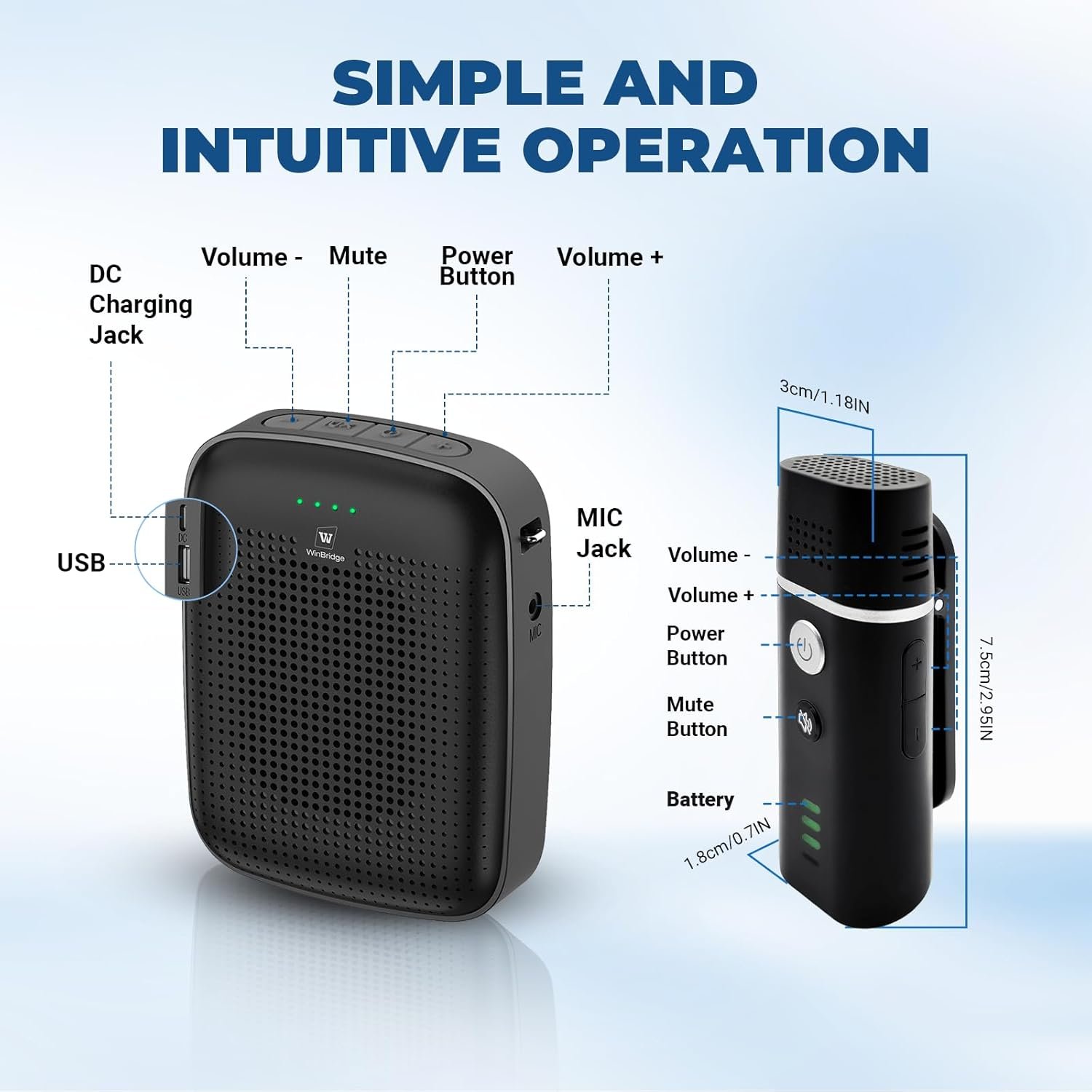 Voice Amplifier with Wireless Lapel Microphone - Personal Megaphone for Teachers, 15W Portable Mini Bluetooth PA System and Clip-on Lavalier Mic for Classroom, Speech, Yoga, Tour Guide - A006 - Image 6