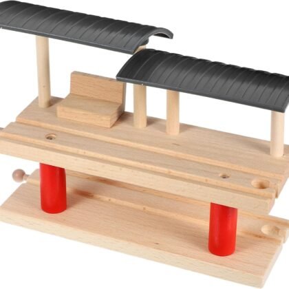 VICASKY Playing Station Platform Toy Wooden Train Railway Track Accessories Double-Deck Barricade Station Train Platform Toy Wooden Long Rail Road for Trains Railway Accessories