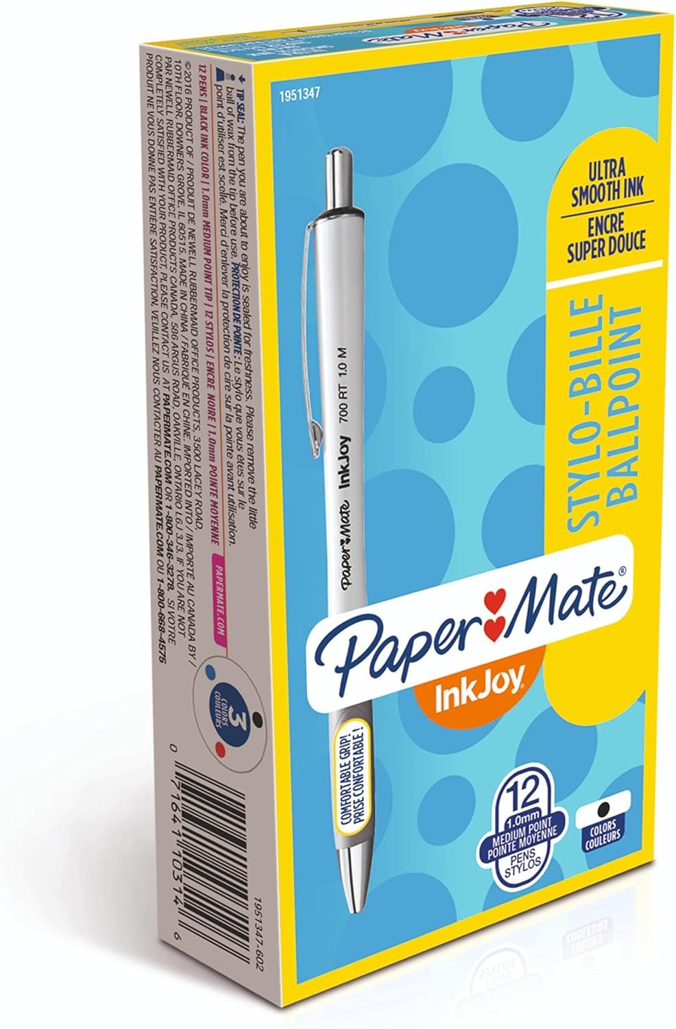 Paper Mate InkJoy 700RT Retractable Ballpoint Pens Medium Point White Barrel Black Ink 12 Count