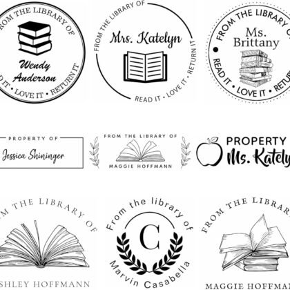 Custom Book Embosser & Stamp, from The Library of Stamp, This Book Belongs to, LibraryStamp, Choose from 15 Designs and 15 Ink Colors