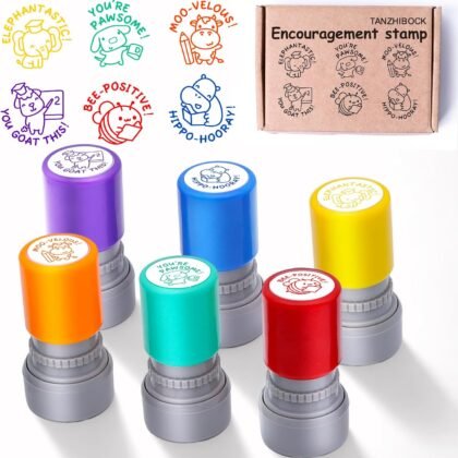 6-Piece Set of Teacher Stamps - Encouraging Animal Grading for Classroom Teacher Stamps for Grading Teacher Stamp Self Inking Stamp Behavior Stamps
