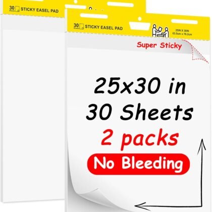 Post-it Super Sticky Easel Pad,25 in x 30 in Self Stick Flip Chart Paper,30 Sheets/Pad,2 Pad/Pack,Large White Premium Anchor Chart Paper,Easel Paper for Teachers,Businessmen,Office Workers