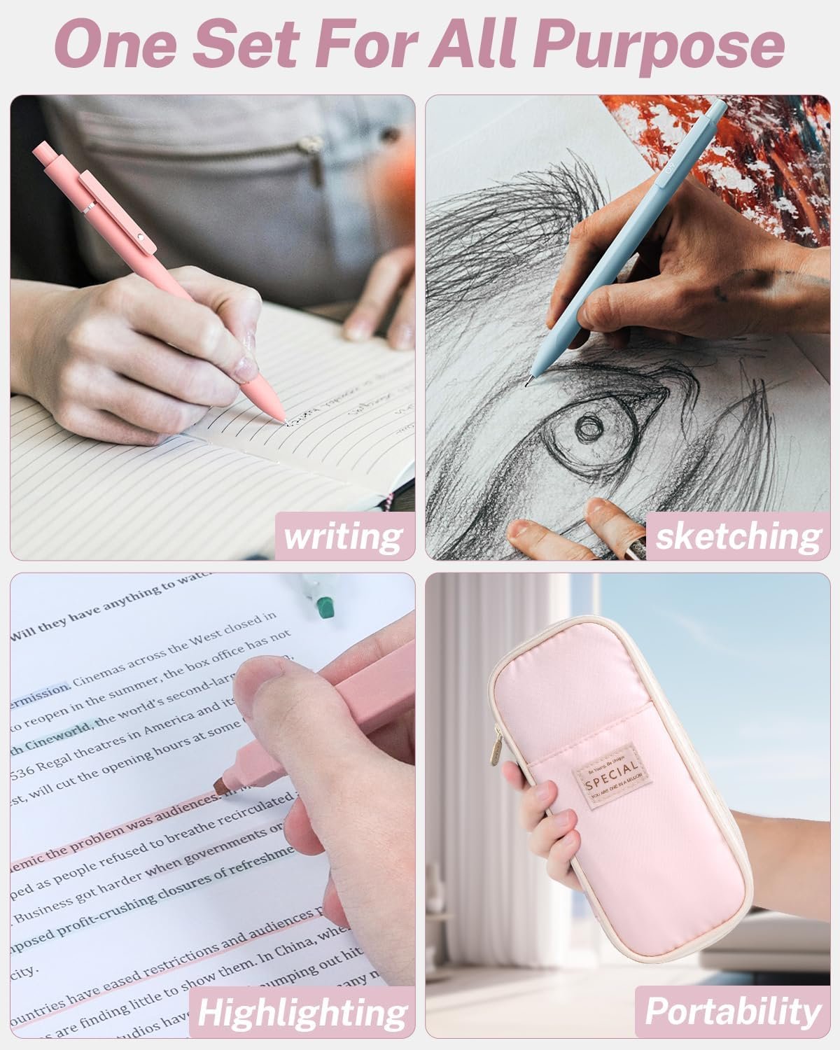 43PCS Aesthetic School Supplies with Pen Case, 5 Black Ink Gel Pens, 12 Pastel Highlighters, 6 Mechanical Pencil Set 0.5 & 0.7 & 0.9 mm, Back To School Supplies for Students Stationary - Image 7