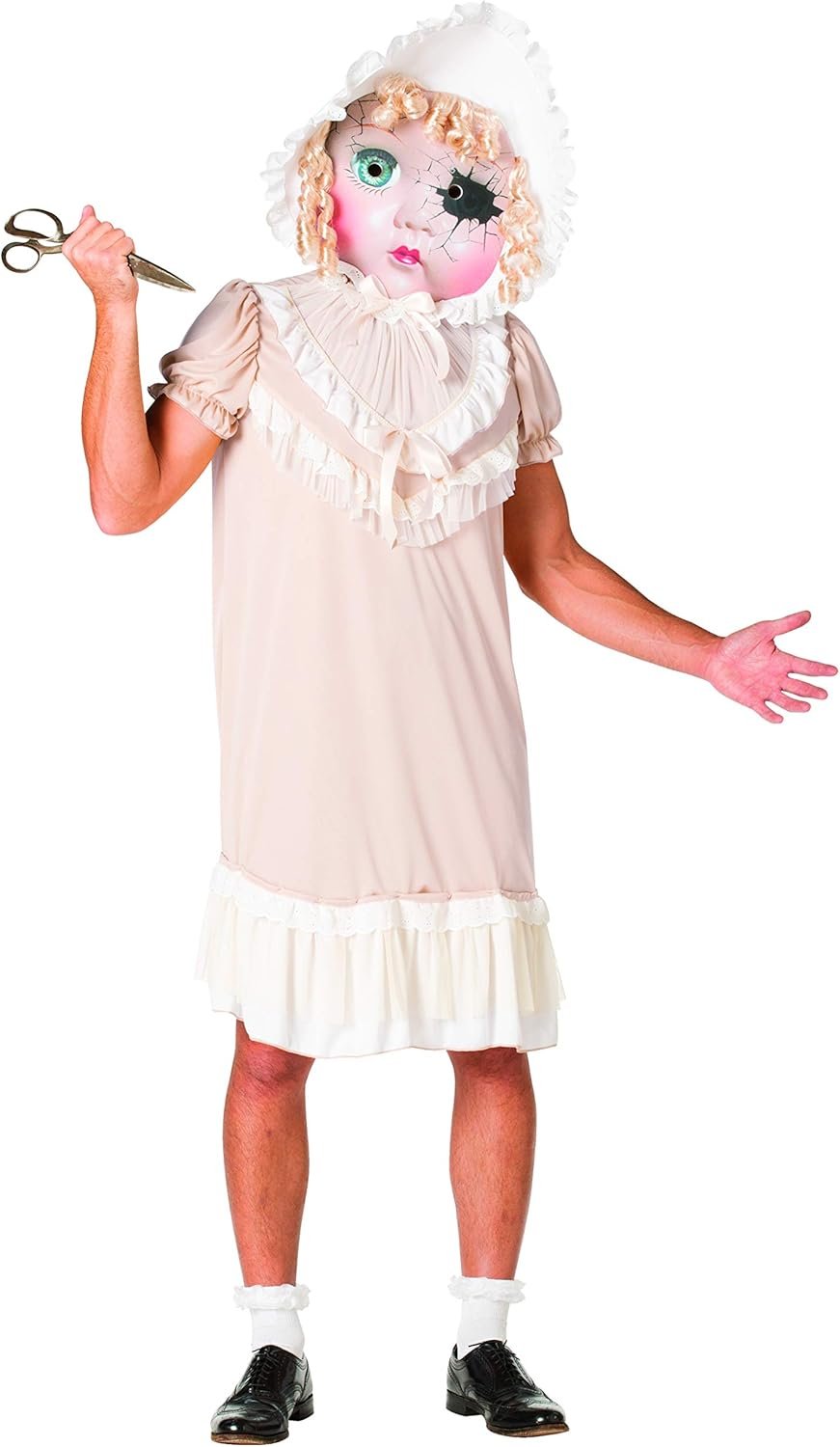Rasta Imposta Molly The Demonic Dolly Costume, Scary Doll Costume Adult-Sized Pink, White
