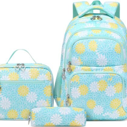 ZHIERNA Daisy Backpack for Girls Toddler Tie Dye Bookbag with Lunch Bag Preschool Simple Modern Backpack School 3pcs Set, Lightweight Elementary Book bag Girl（Green）