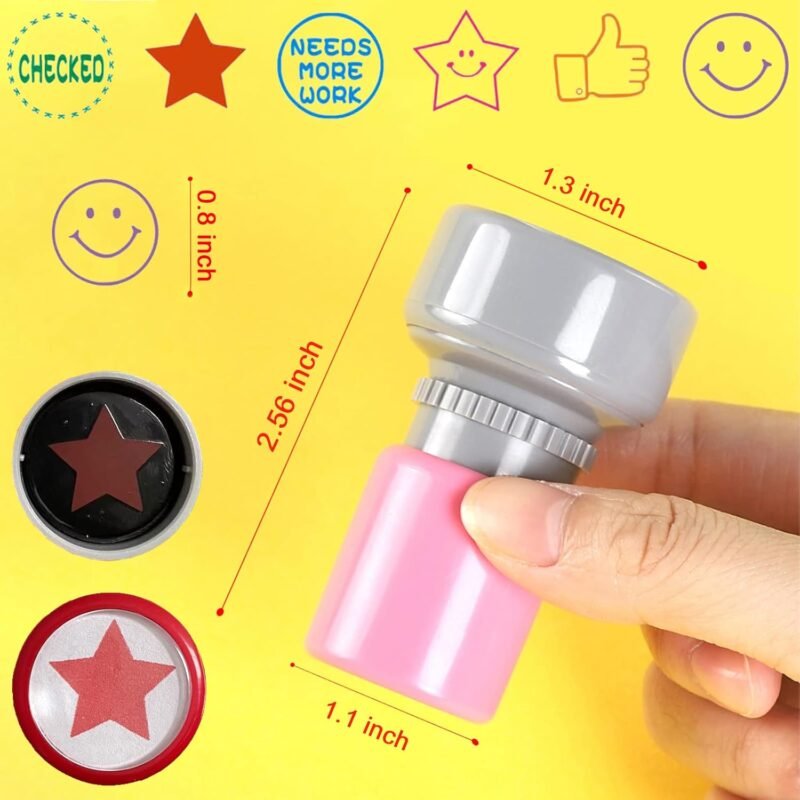 Round Teacher Stamps for Grading Classroom, Set of 6 Color Rubber Teacher Self-Inking Stamp Set for Homework Teacher Supplies-1 - Image 3