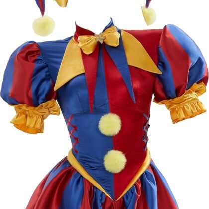 Cosplay.fm Women's Clown Costume Carnival Outfit Jumpsuit and Hat with Gloves and Socks Halloween Costume for Adult Women