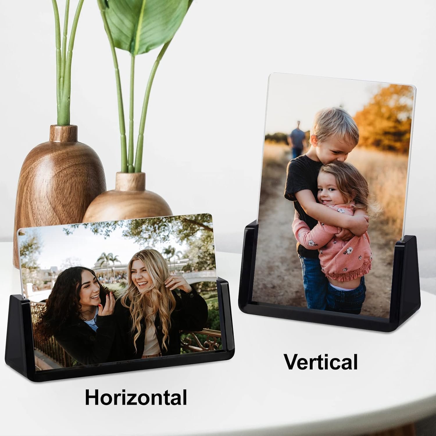 Boxalls 2 Pack Acrylic Picture Frames 4x6 with Translucent Black Base Stand, Frameless Photo Frame for Tabletop or Desktop Display (Horizontal + Vertical) - Image 3