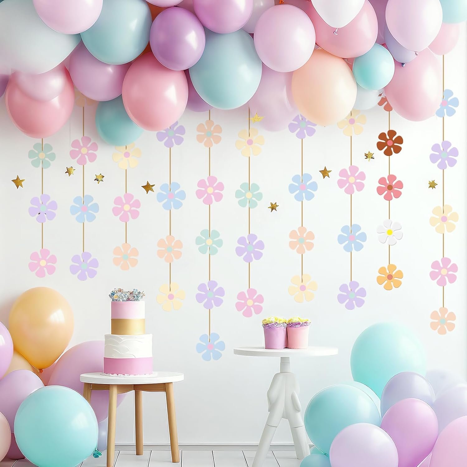 Henoyso 60 Pcs Groovy Party Decorations 70s Retro Flower Cutouts Daisy Decor Hippie Paper Cutouts for 60s 70s 80s One Two Groovy Birthday Party DIY Wall Office Home(Pastel Color,4.33 Inch) - Image 6