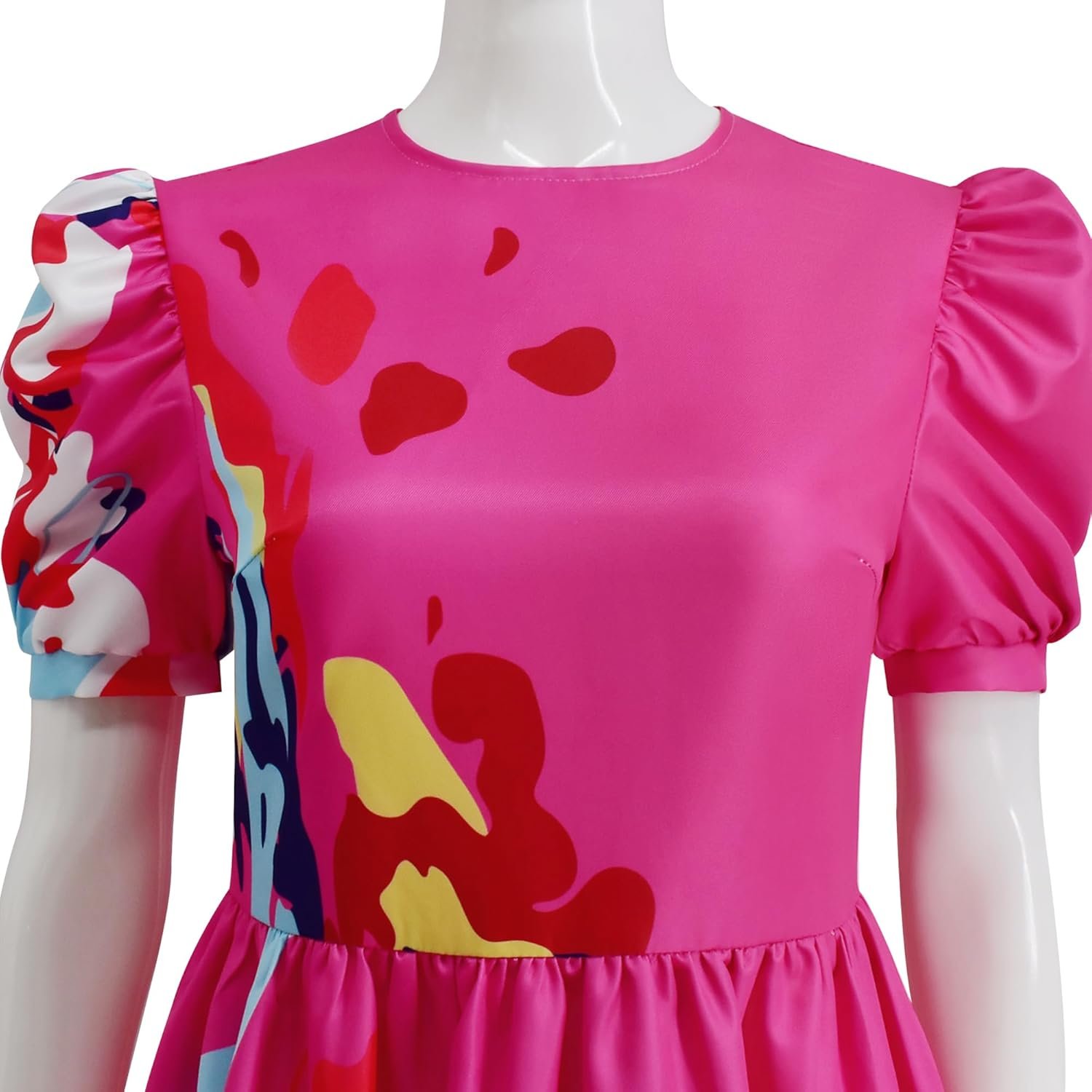 Women Weird Doll Costume Dress with Socks Pink Puff Short Sleeve Printed Dresses for Halloween - Image 5