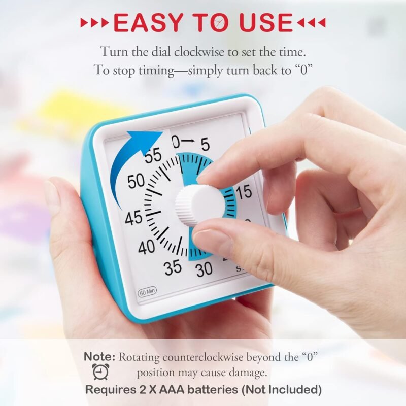 Secura 60-Minute Visual Timer, Classroom Timer, Countdown Timer for Kids and Adults, Time Management Tool for Teaching (Blue & Blue) - Image 2