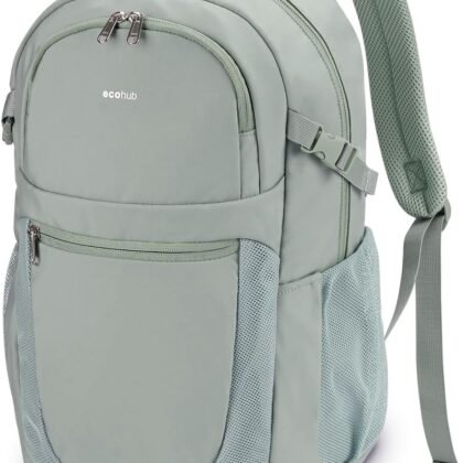 ECOHUB Travel Backpack for Women, 17.3 inch Suspended Laptop Backpack, Fashion Water-Resistant College Computer Bookbag, 28L Personal Item Bag with 12 Pockets for Causal, Work, Green