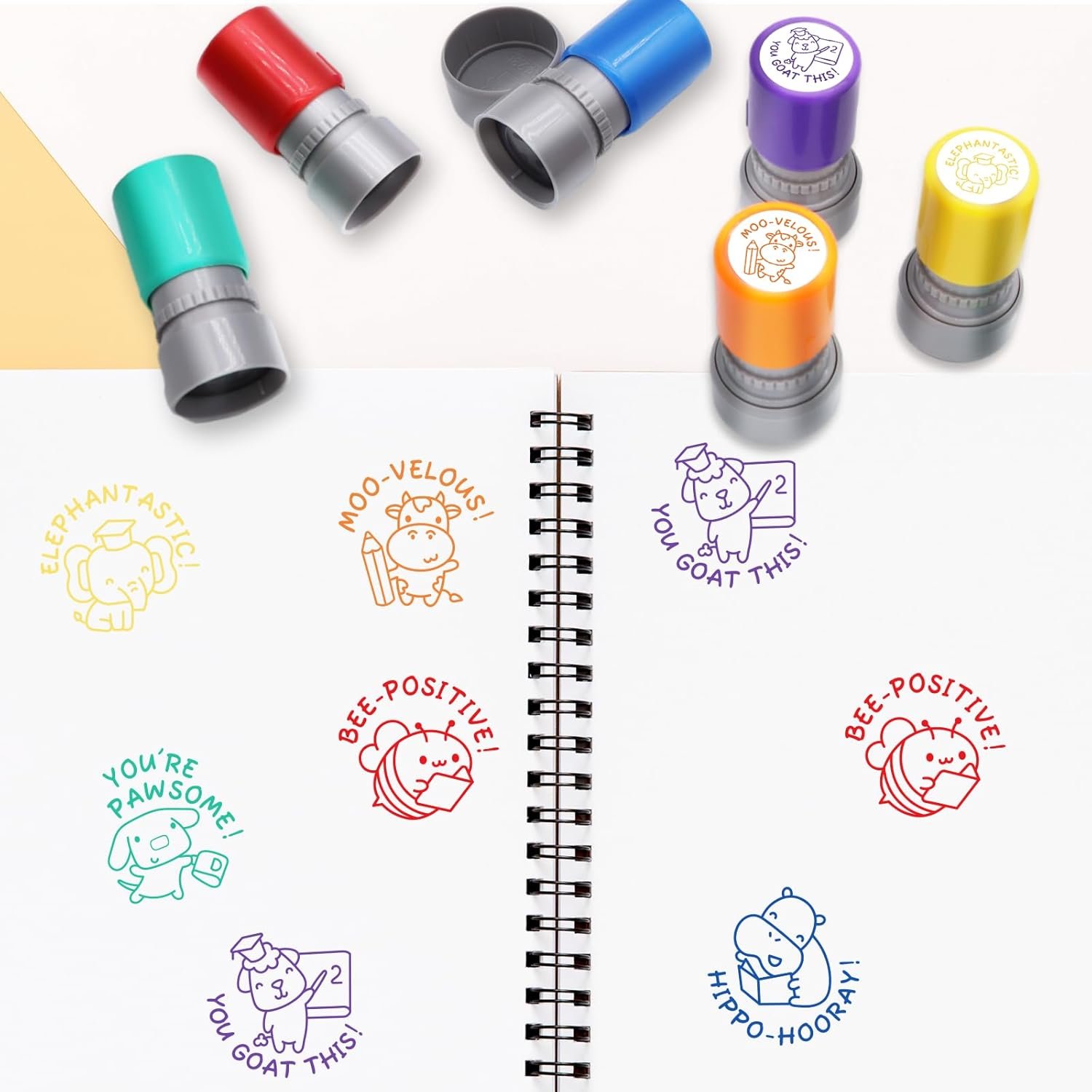 6-Piece Set of Teacher Stamps - Encouraging Animal Grading for Classroom Teacher Stamps for Grading Teacher Stamp Self Inking Stamp Behavior Stamps - Image 3
