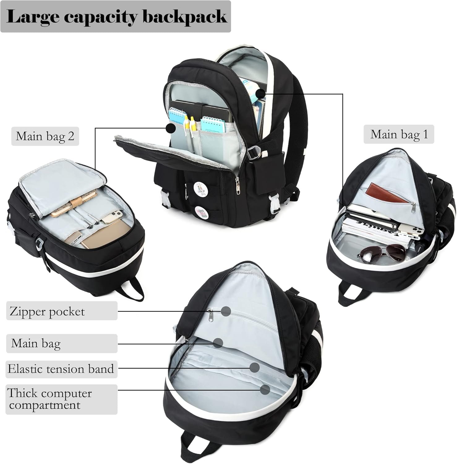 Makukke School Backpacks for Teen Girls - Laptop Backpacks 15.6 Inch College Cute Bookbag Anti Theft Women Casual Daypack,White - Image 4