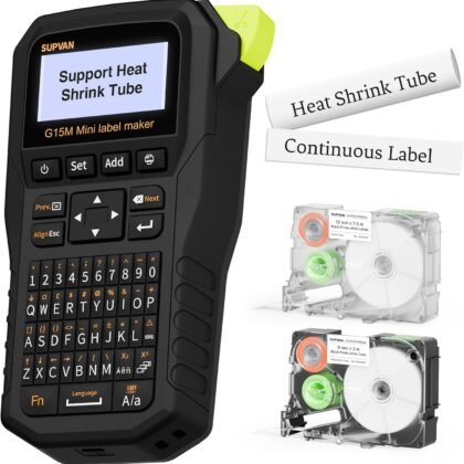 SUPVAN G15M Mini Portable Label Maker Machine with Heat Shrink Tube, Rechargeable 1200mAh Battery Thermal Transfer Printer, Compatible with Multi-Type Label, Home, Garage & Office