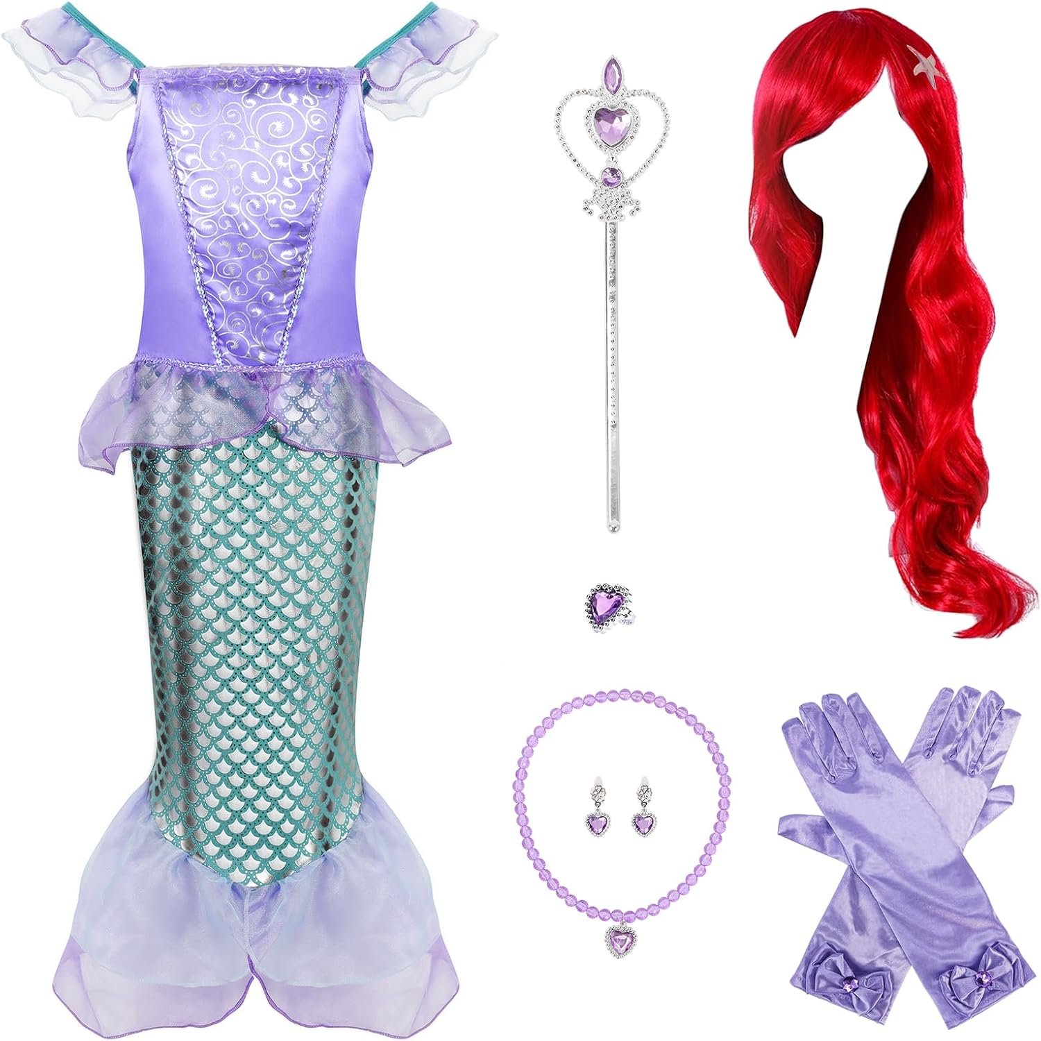 Mermaid Costume for Girls 3-12 - Princess Dresses with Accessories - Ideal Little Mermaid Dress Up Set for Girls