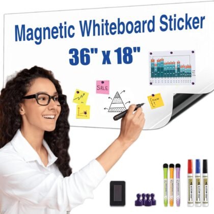 Magnetic Whiteboard Sticker - Adhesive Backing 36'' x 18'' Dry Erase Board for Wall Whiteboard Contact Paper for Office Home Include Starter Kit