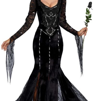 Dreamgirl Adult Womens Morticia Costume, Frightfully Beautiful Halloween Costume