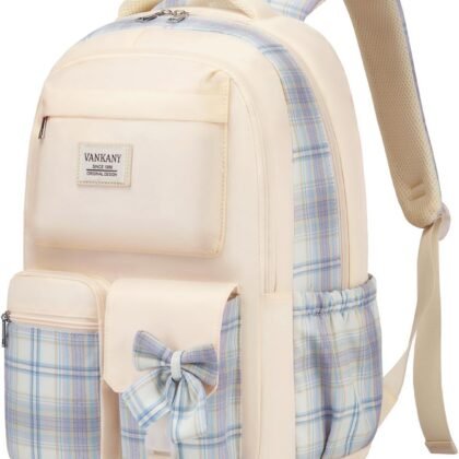 Teen Girl School Backpack, Cute Bookbag with Laptop Compartment for Big Student Women College Mochilas Escolares para Niñas (Peach PinkBeige)