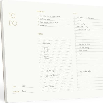 Elegant To Do List Notepad with Mouse Pad Feature, 11.22" x 7.87", 50 Tear-Off Sheets, Gold Foiled, Daily Planning, Eco-friendly To Do List Planner, FSC™ Certified To Do List Notebook for Work