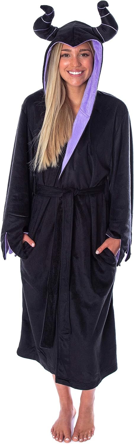 Disney Villains Women's Maleficent Costume Ultra-Soft Fleece Plush Hooded Robe Bathrobe