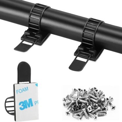 50Pcs Adjustable Adhesive Cable Management Clips, Nylon Cable Strap Ties Wire Clips Clamps Organizer with Strong Adhesive Tape, Extra Screw & Hole for Strong Fixation Home Office - 3.35 Inch Black