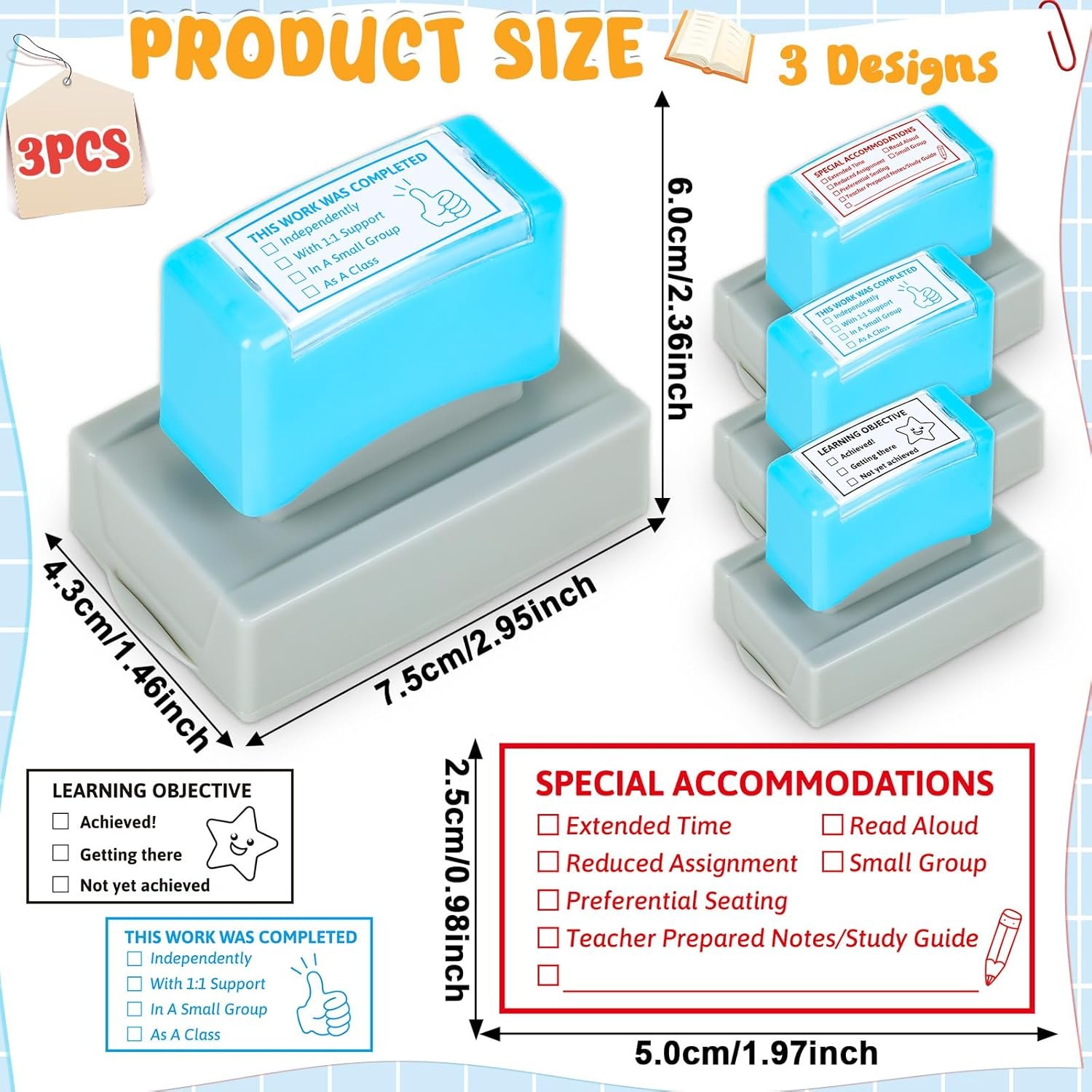 3 PCS Teacher Stamps for Classroom Self-Inking Accommodations Stamp Set Completed Grading Learning Rubber Behavior Teacher Stamps for Back to School Homework Student Dormitory Supplies Gift - Image 2