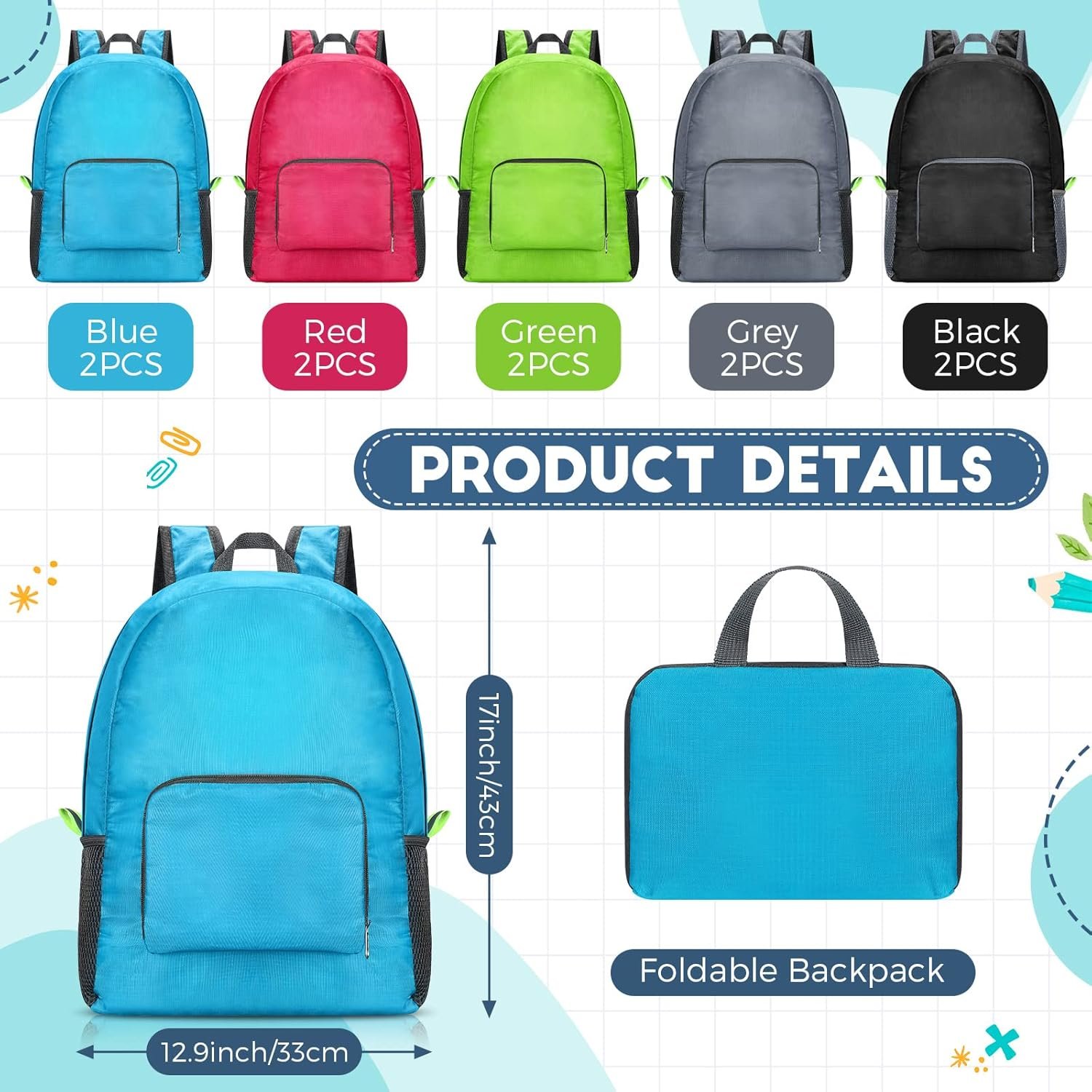 Jexine 10 Pcs Backpacks in Bulk 16.5 Inches Back Pack Basic Backpack for Adult Lightweight Outdoor Travel Book Bags(Multicolor) - Image 2