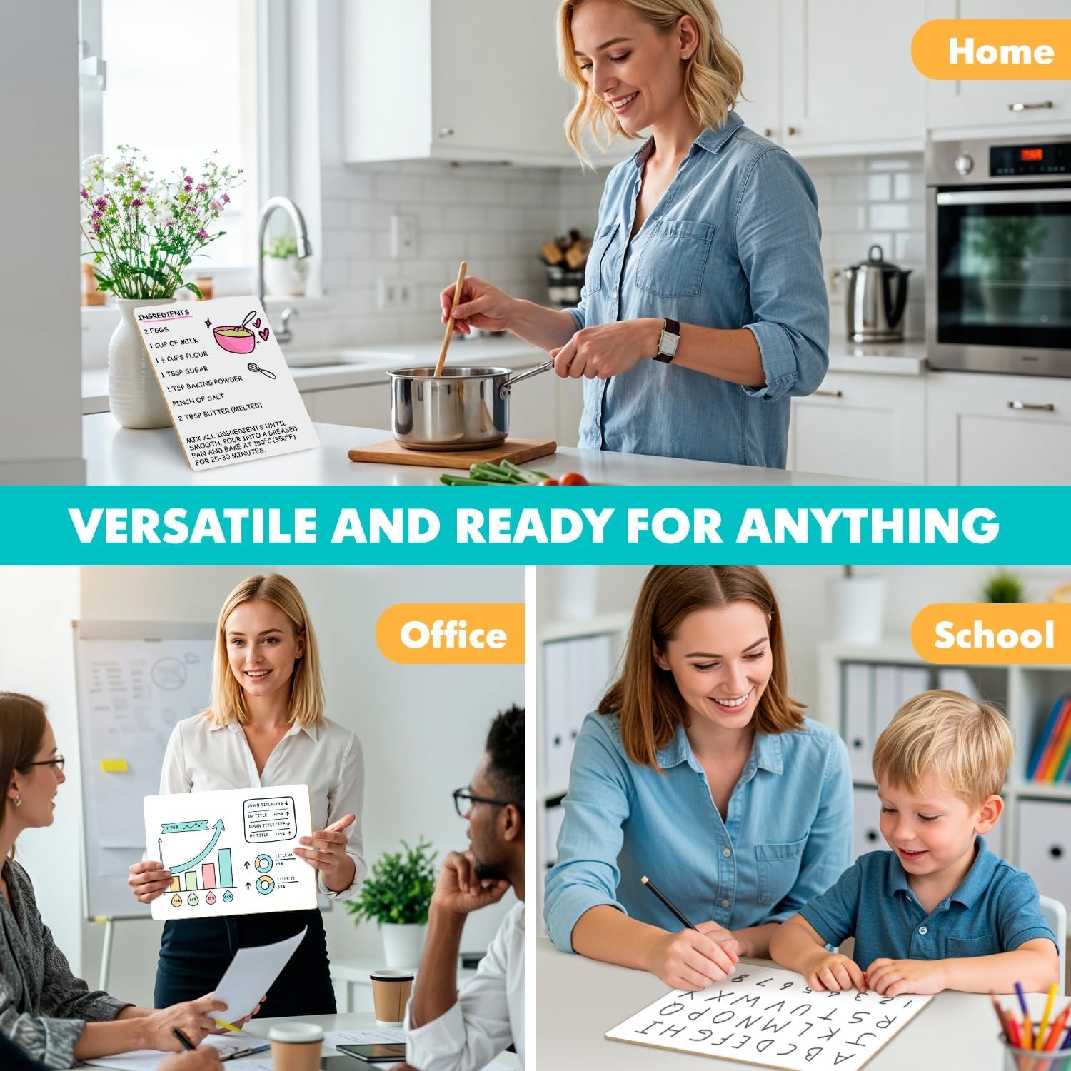 Scribbledo 2 Pack 9x12 Inch Small White Board and Mini Dry Erase Board Handheld Whiteboards for Students, Home, Office, and Kitchen Use, Dry Erase Boards - Image 8