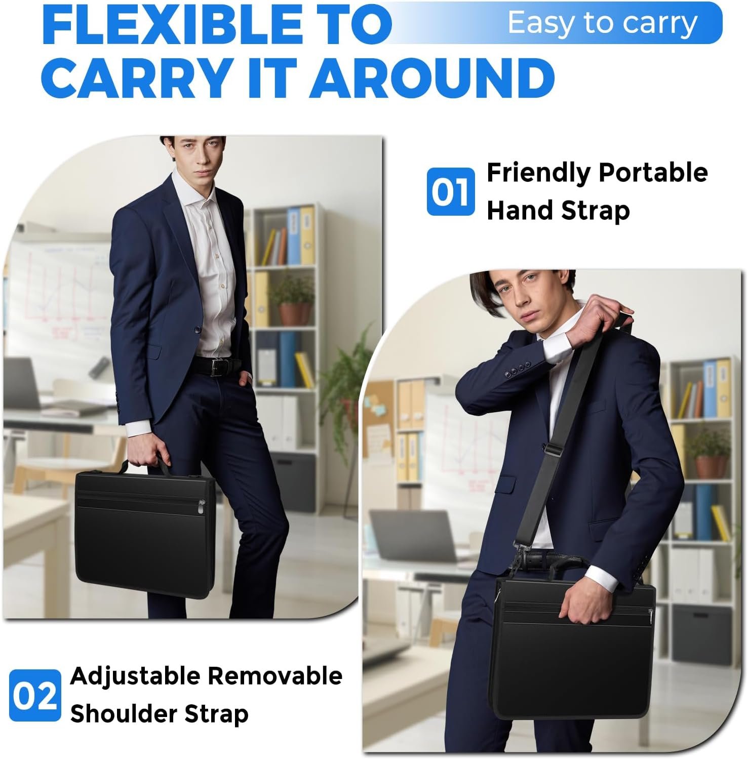 KTRIO Zipper Binder, Zippered Binder Bag with Handle and Shoulder Strap, Binder with 12 tabs, 2.5" 3 D Ring Zip Up Binder, Multi Pocket Organizer Binder, 300 Sheet Capacity, Black - Image 4