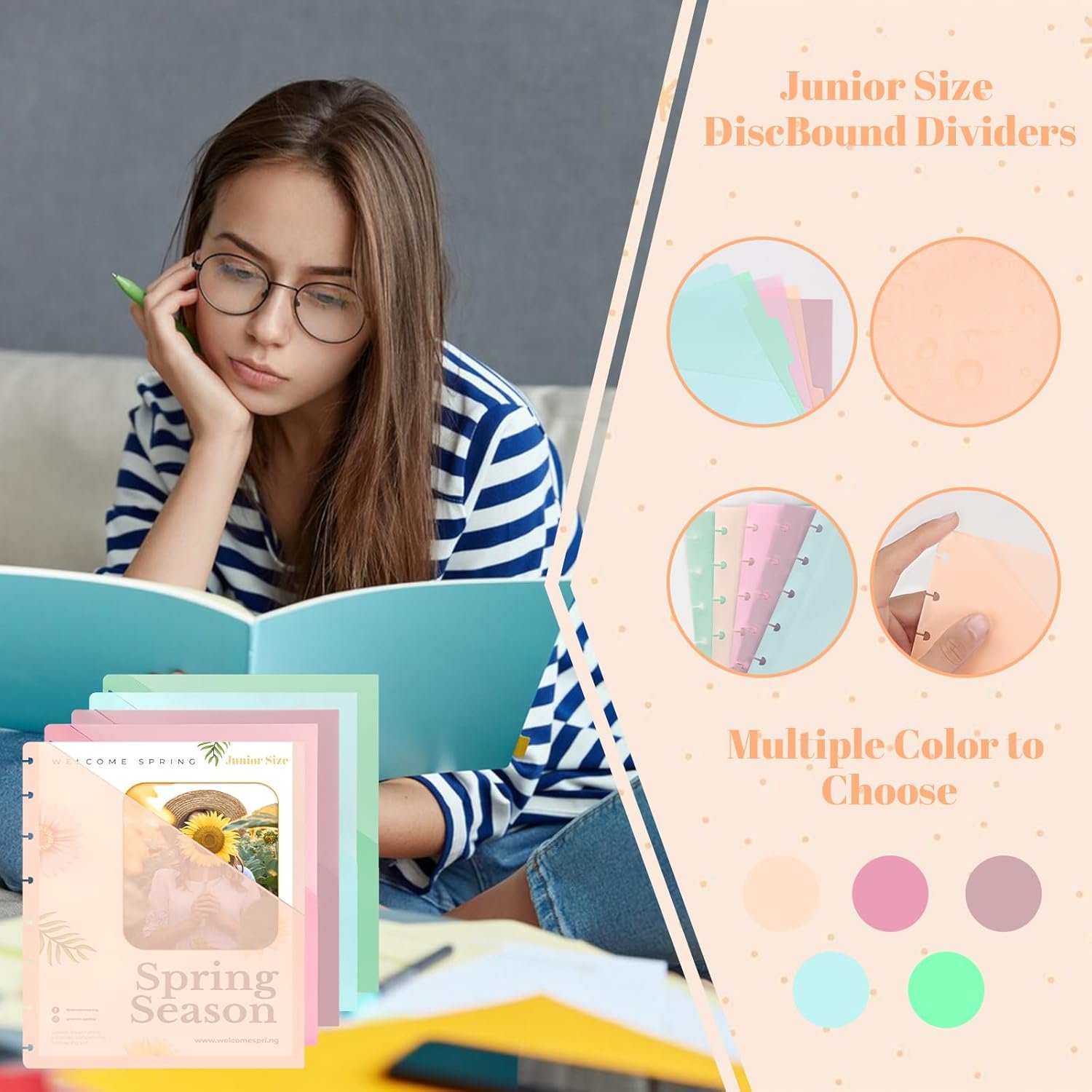 (5.5×8.5 inch) 10Pcs Junior Size Discbound Pocket Dividers DiscBound Binder Dividers Disc Bound Planner Supplies DiscBound Pocket Folder Discbound Notebook Accessories 8 Disc Planner Cover for Office - Image 3