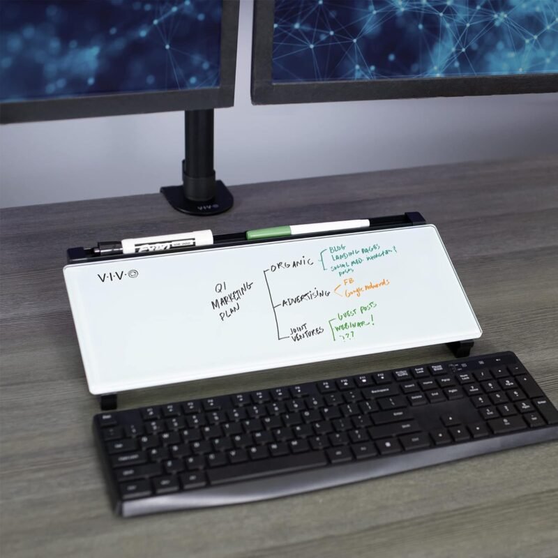 VIVO Glass 16 x 7 inch Desktop Whiteboard with Marker Slot and Open Storage, Dry Erase Non-Streak White Surface, Black Frame, DESK-WB16D - Image 9