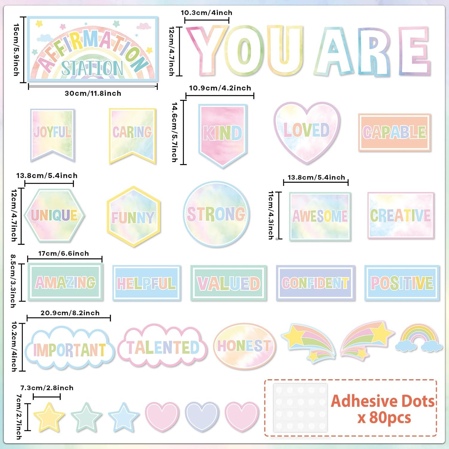 Pastel Affirmation Station Motivational Bulletin Board Set Pastel Rainbow Bulletin Board for Classroom Wall Decor Positive Affirmations Station Posters Mental Health Cutouts for Classroom Mirror Decor - Image 2