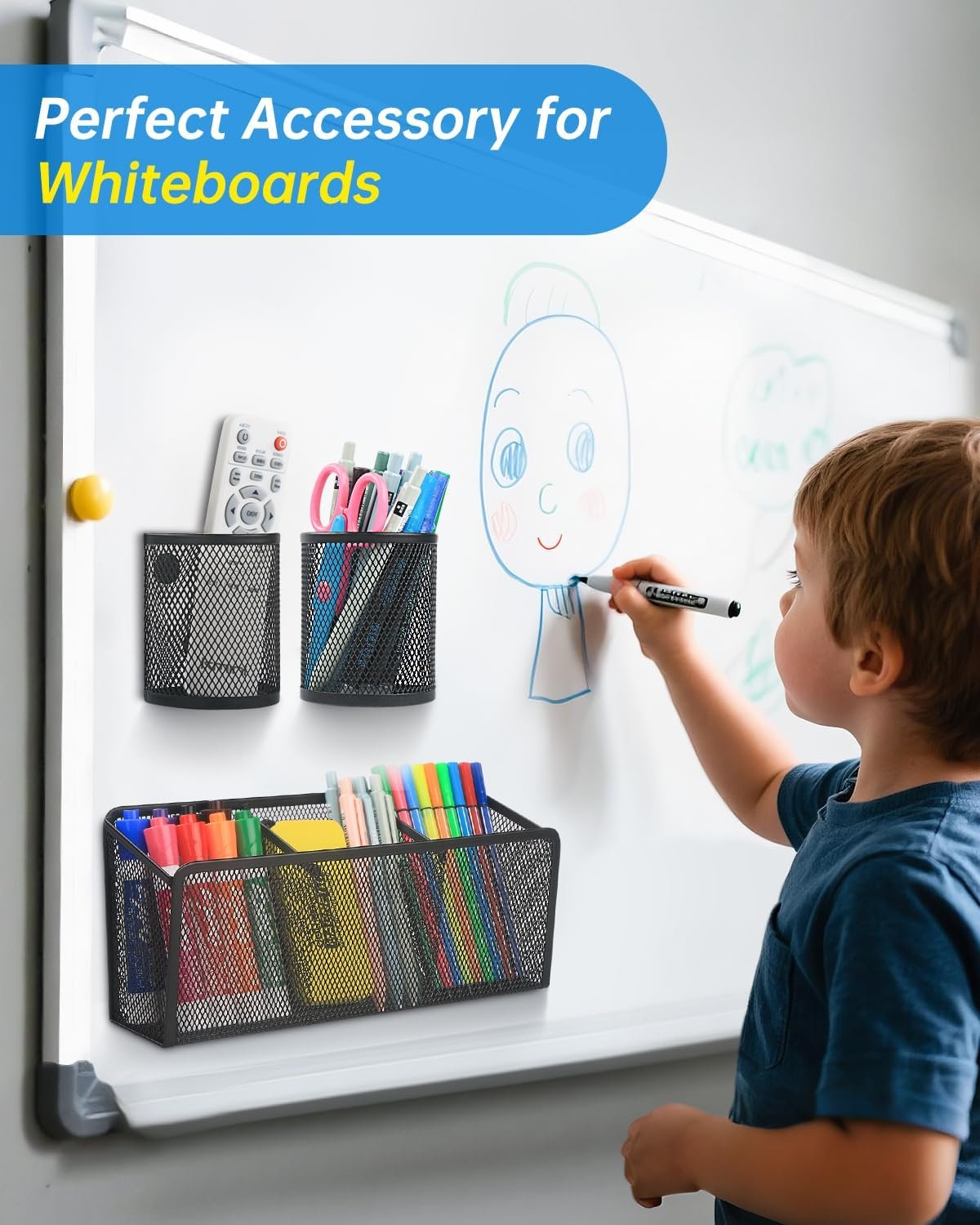 VICNOVA Magnetic Pencil Holder - Metal Pen Holder with Strong Magnets - Storage Basket Organizer for Whiteboard, Refrigerator, Locker Accessories - Image 5