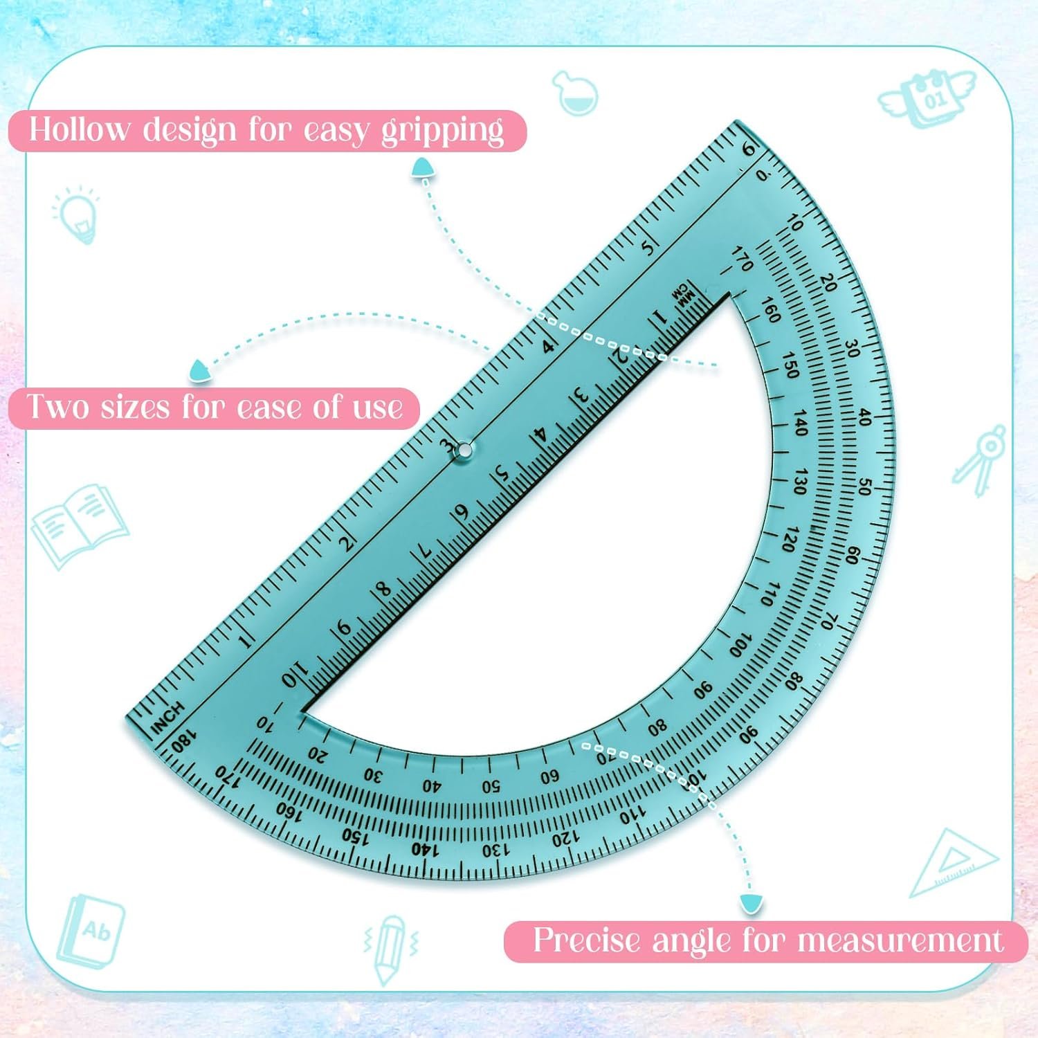12 Pcs of Colorful Plastic Protractors 180 Degrees 6 Inches Mathematical Protractor Translucent Geometric for Learn Office Measurement Drawing - Image 3
