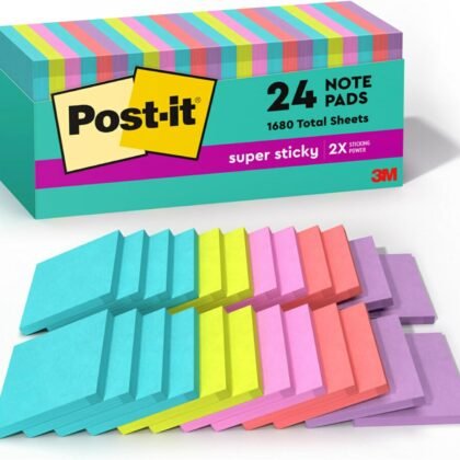 Post-it Super Sticky Notes, 24 Sticky Note Pads, 3 x 3 in., School Supplies, Office Products, Sticky Notes for Vertical Surfaces, Monitors, Walls and Windows, Supernova Neons Collection