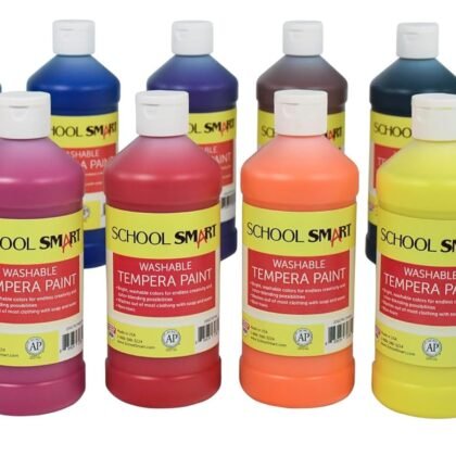 School Smart Washable Tempera Paints for School and Arts and Crafts Use, 16 Ounces Each, Assorted Colors, Set of 12