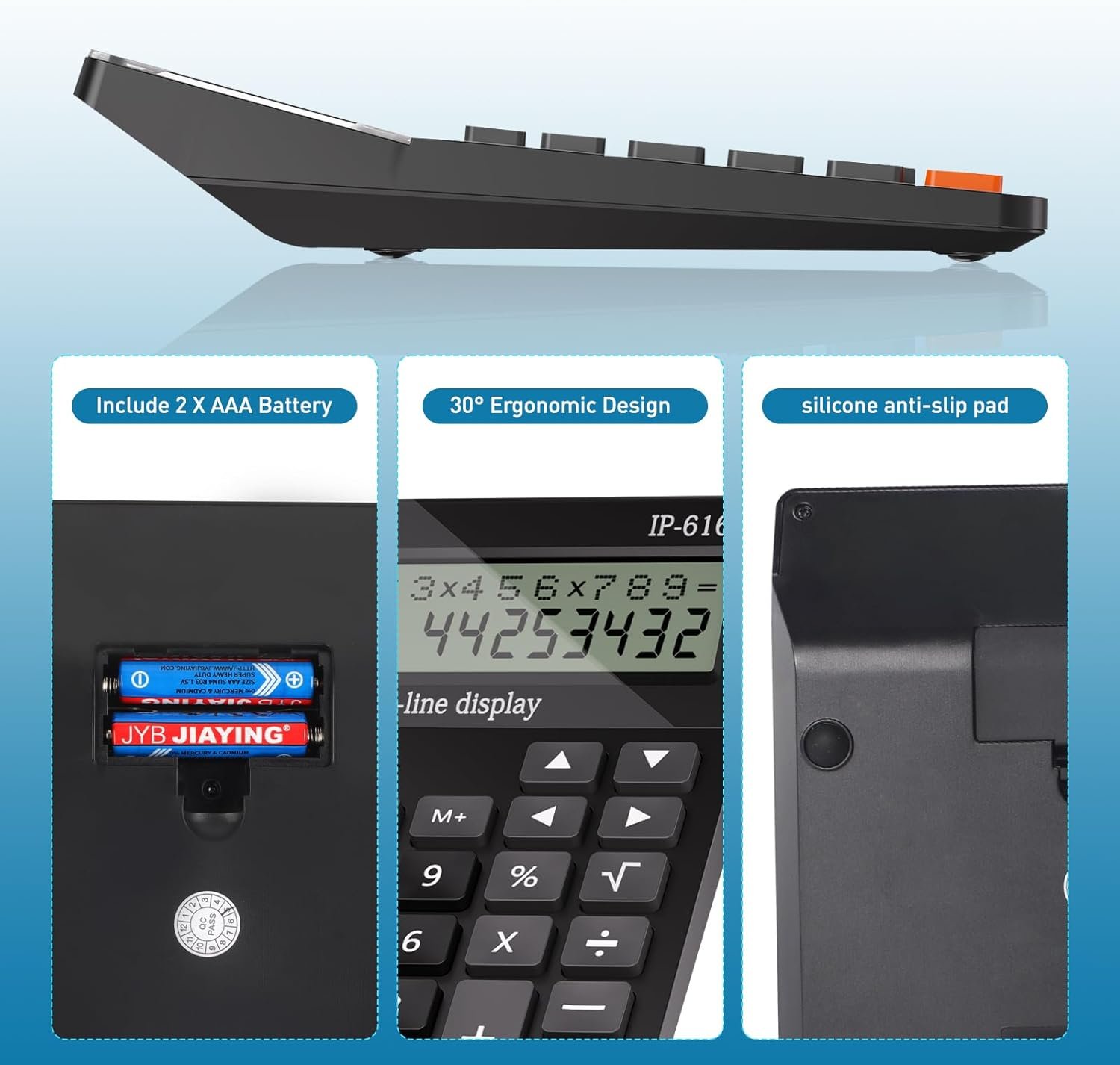 Calculators Desktop, Desk Calculator with Large 2 Line Display, Talking Basic Calculator with Big Button & Adjustable Volume, 4 Function Calculators for Business, Students, Office Supplies(Black) - Image 3