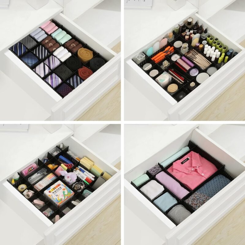 Qozary 42 Pack Adjustable Drawer Organizer Dividers for Socks, Underwear, Makeup, Kitchen, Dresser - Image 5
