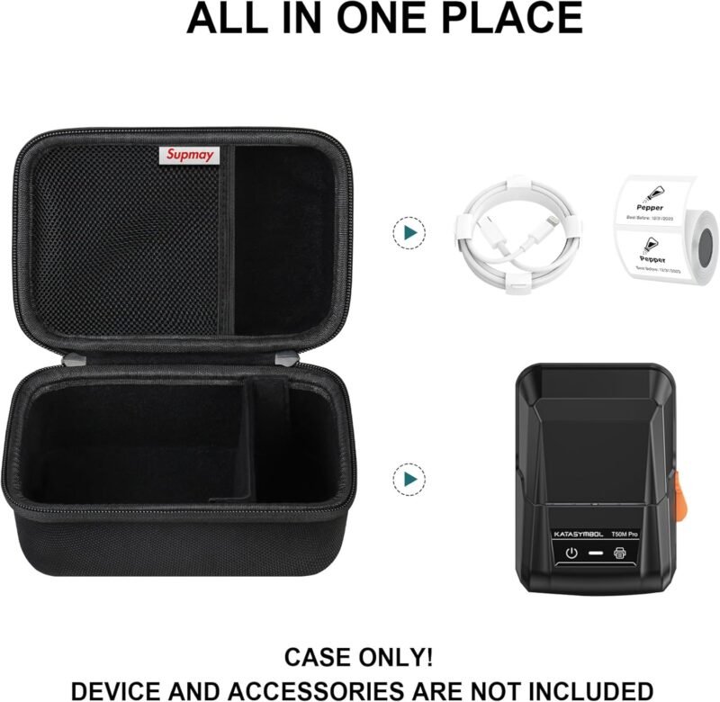 Hard Carrying Case for SUPVAN T50M Pro Bluetooth Label Maker Machine, Inkless Labeler Storage Travel Holder fit Label Tape, Charging Cable, User Manual, Black - Image 2