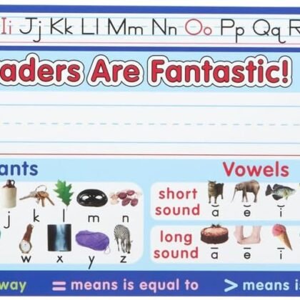 Really Good Stuff 12PK Zaner-Bloser First Grade Two-Sided Cardstock Desktop Helpers with Self-Adhesive Sleeves and Testing Inserts