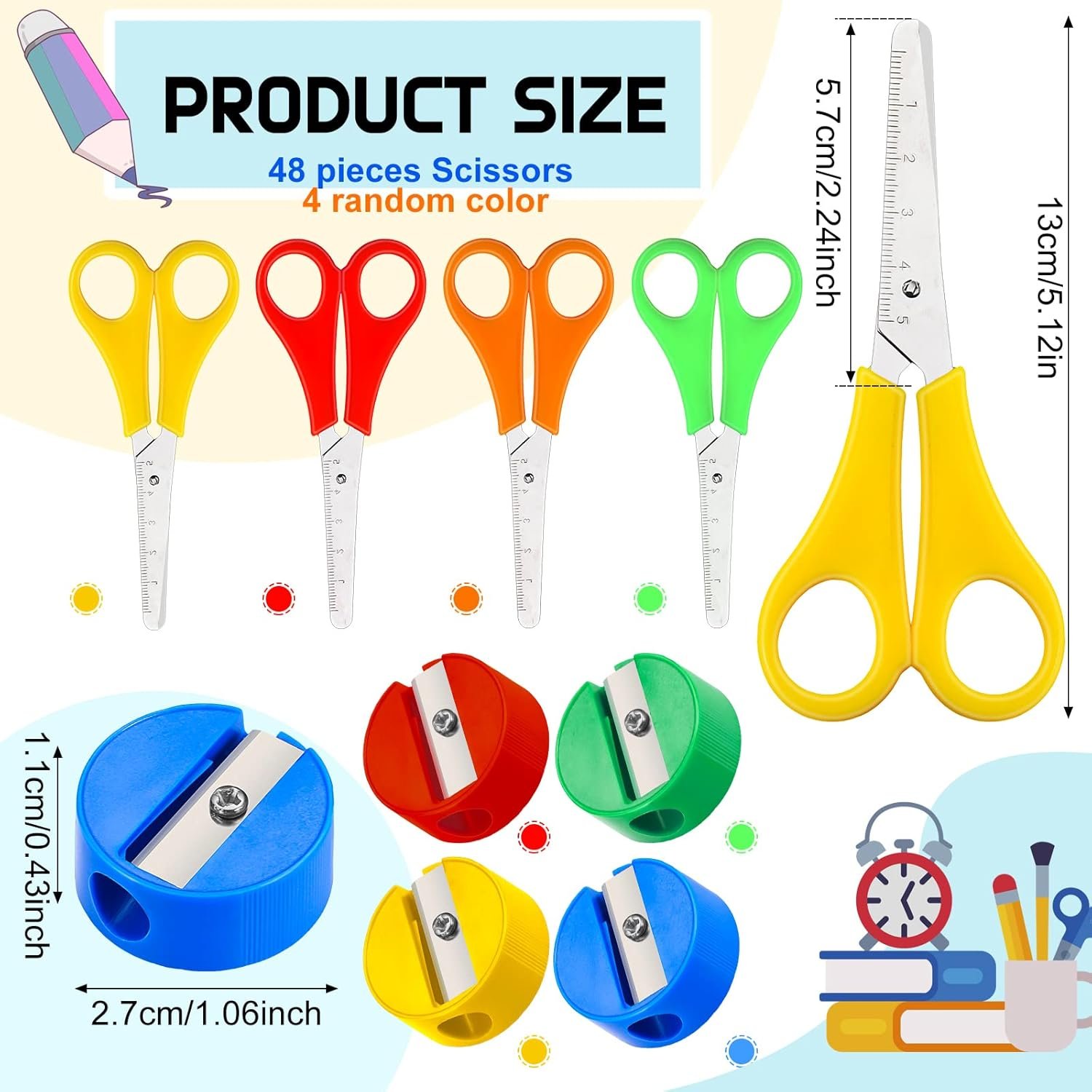 SATINIOR 48 Sets School Supplies Bulk Including 48 Pcs Pencils 48 Pcs Student Scissors 48 Pcs 12 Inch Plastic Ruler 48 Pencil Sharpener School Supplies for Back to School Supplies - Image 3