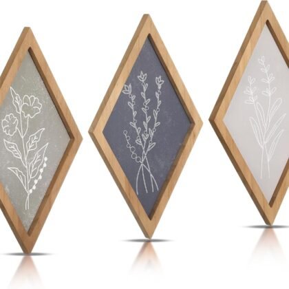 Yerliker 3 Pcs Botanical Wall Prints Wall Decor Set Boho Vintage Wall Art Plant Framed Wall Prints for Rustic Farmhouse Home Kitchen Bedroom, 13" x 8" (Gentle)
