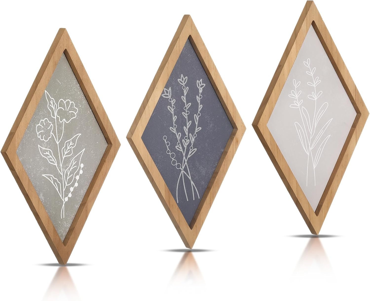 Yerliker 3 Pcs Botanical Wall Prints Wall Decor Set Boho Vintage Wall Art Plant Framed Wall Prints for Rustic Farmhouse Home Kitchen Bedroom, 13" x 8" (Gentle)