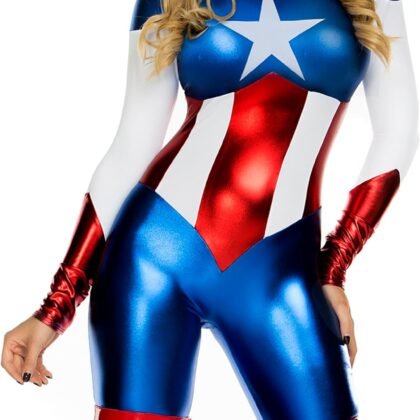 Forplay Women's Petite Star Spangled Hero Catsuit with Stripe Waist and Headband