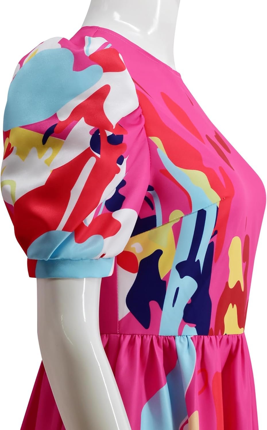 Women Weird Doll Costume Dress with Socks Pink Puff Short Sleeve Printed Dresses for Halloween - Image 6