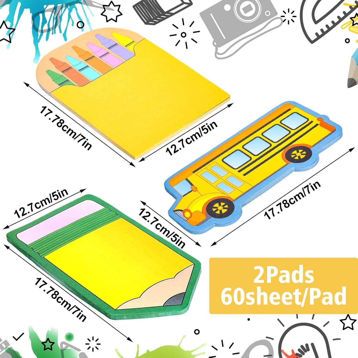Eaasty 360 Sheets 5"x7" Large Teacher Sticky Notepads Pencil Crayon Box Bus Back to School Teacher Self-stick Note Gift Classroom Bulletin Board Decor Welcome First Day of School Writing Reminders - Image 2