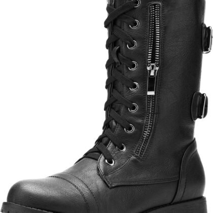 DREAM PAIRS Women's Mid Calf Built-in Wallet Pocket Lace up Military Combat Boots