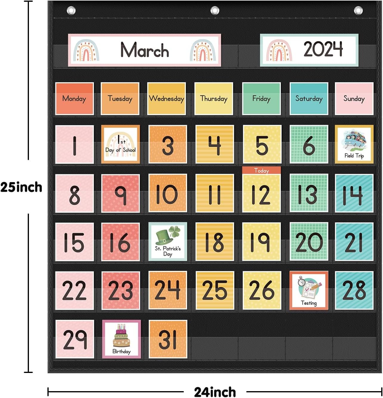 Eamay Rainbow Colorful Calendar Pocket Chart for Kids,Preschool Kindergarten Classroom Elementary Must Haves,Classroom Decorations Decor,Homeschool Teacher Supplies,Back to School Supplies - Image 8