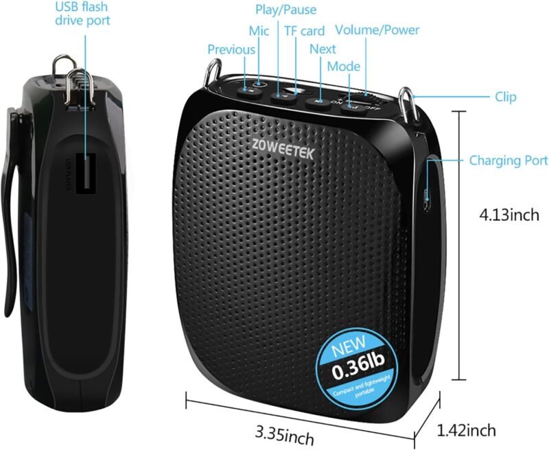 ZOWEETEK ZW-Z258 Portable Rechargeable Mini Voice Amplifier for Teachers with Wired Microphone Headset and Waistband,Supports MP3 Format Audio for Speech, Class, Training,Tour Guide,Power Amplifiers - Image 8